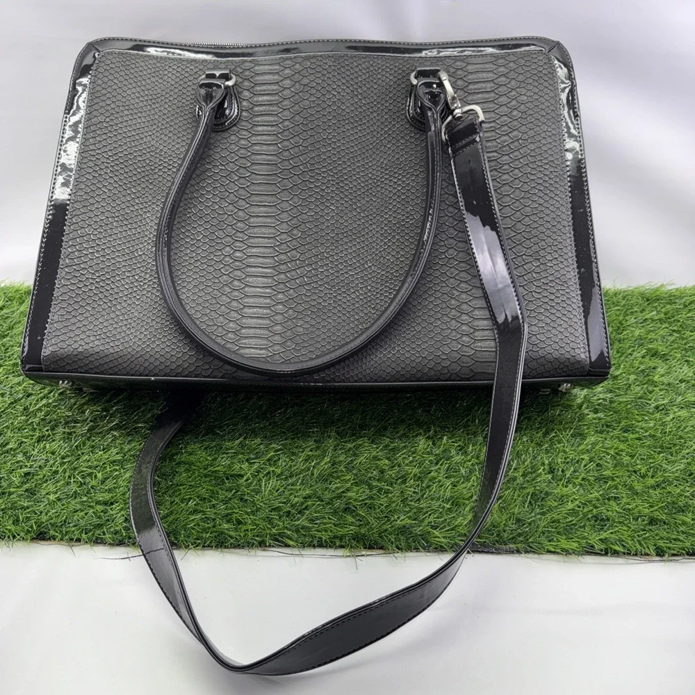 MY BEST FRIEND IS A BAG Black Patent Faux Snakeskin 17